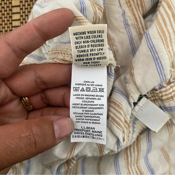 L.L. Bean Linen Pants Women's Size 16 Petite Beige Striped‎ Straight Leg Casual - Picture 7 of 11